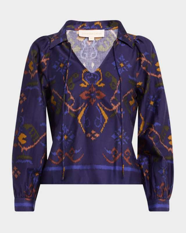 Hennrietta Ikat Balloon-Sleeve Blous